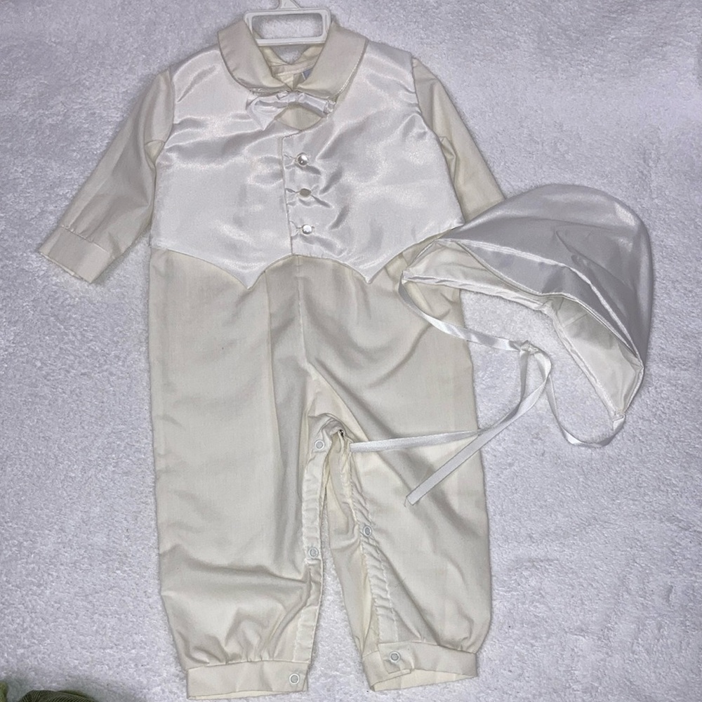 Vintage Something Pretty brand Christening Baptism romper outfit 9m